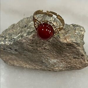 Carnelian Agate Stone Gold Wrap Ring